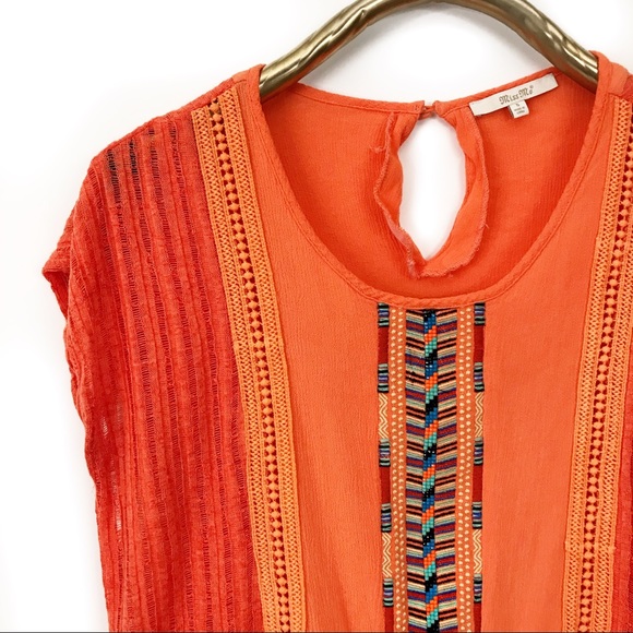 Miss Me Tops - Miss me orange embroidered beaded top